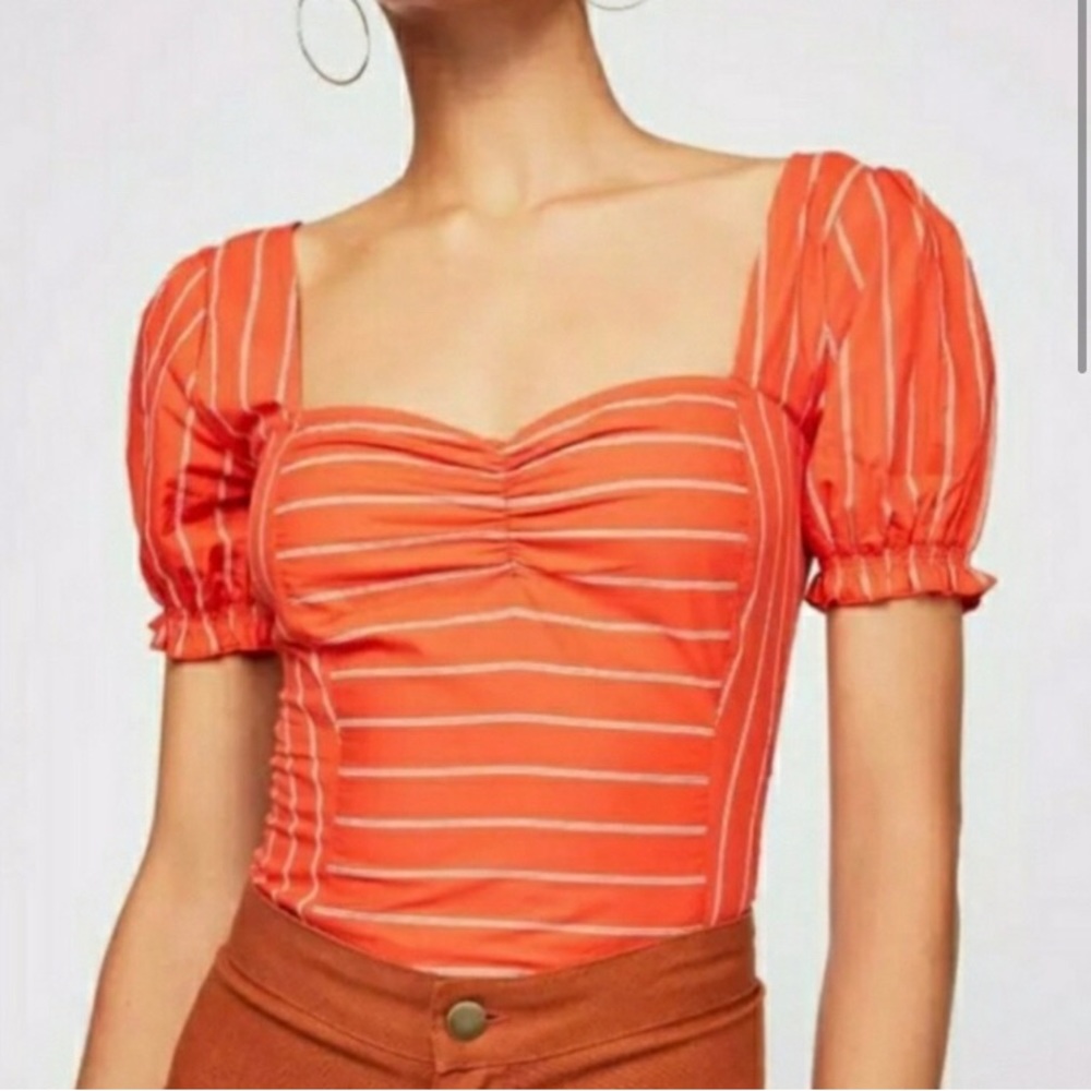 Free People Rose Garden Puff Sleeve Top